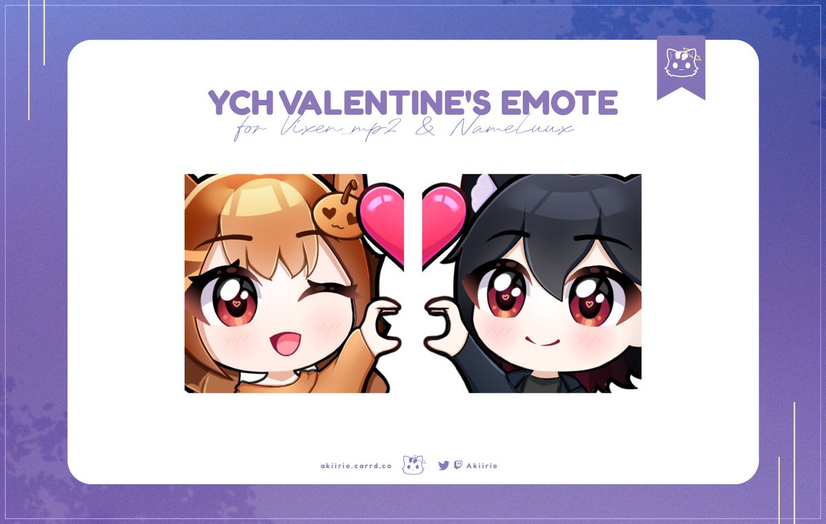 Until February 23rd I will still be offering the possibility of purchasing YCH Valentine's Emote - after that I will completely disable this offer, so if anyone is interested, I recommend taking advantage! 🫡

VGen ▸ vgen.co/Akiirie