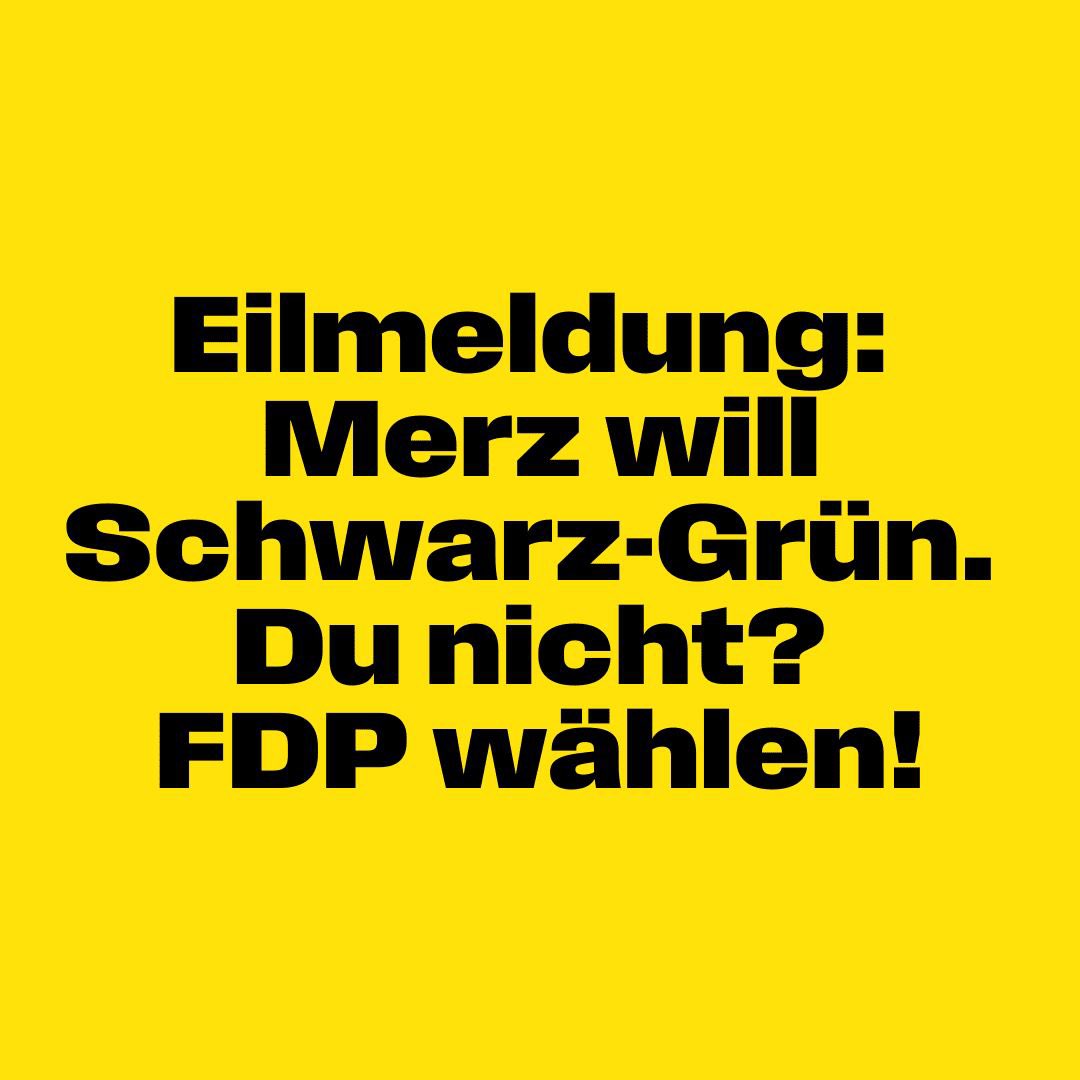 .<a href="/_FriedrichMerz/">Friedrich Merz</a> hat eben im #Quadrell eine schwarz-grüne Koalition ausdrücklich als Option genannt.
Für uns als #FDP ist klar: Eine Koalition mit Grün kommt für uns nicht in Frage!
Deshalb am 23.02. FDP wählen!
#jetztFDP #Bundestagswahl2025