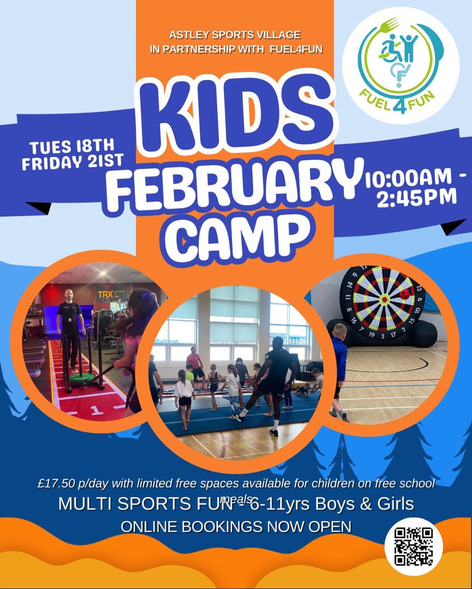 Feb Half Term has landed &amp; we have just a handful of spaces remaining for our multi sports camp 

👉Tuesday - Friday here at #astleysportsvillage &amp; <a href="/RSHS_HighSchool/">Rayner Stephens High School</a> in partnership with <a href="/Fuel_4_Fun/">Fuel4Fun</a> 🙌

Booking 🔗 eequ.org/book/february-…