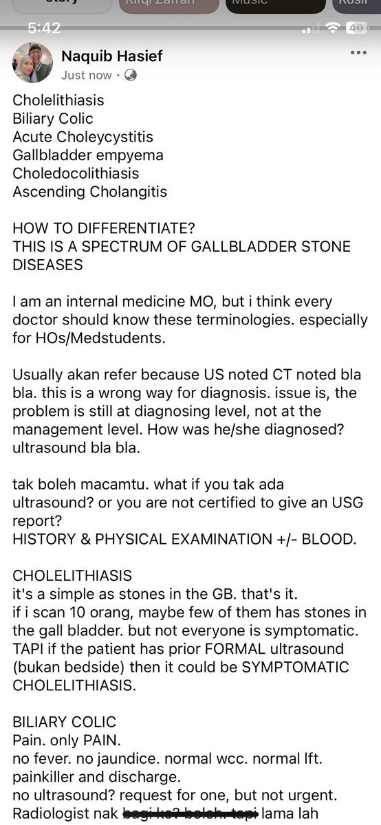 Qiiib's tweet photo. For med students / HOs

Ini surgical terms yang maybe susah nak grasp sikit. I tried to make it simpler sebab I internal Med, bukan Surgical.

Tapi this is the gist of it in terms of Gall Bladder issues.

Harap membantu. https://t.co/dHBYwwAG9v
