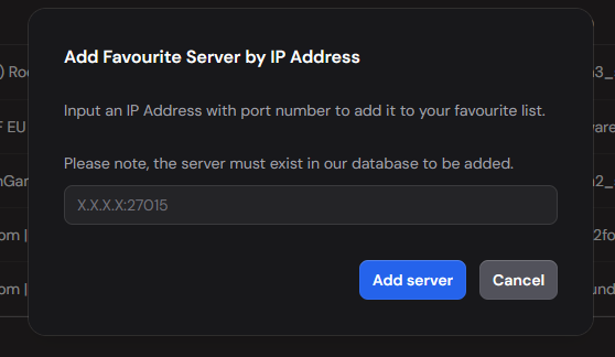 gemidyne's tweet photo. We have deployed a new update to https://t.co/71AqEVP3TF - you can now add game servers  to your favourite list using their IP address. https://t.co/8LzFUdYOEz