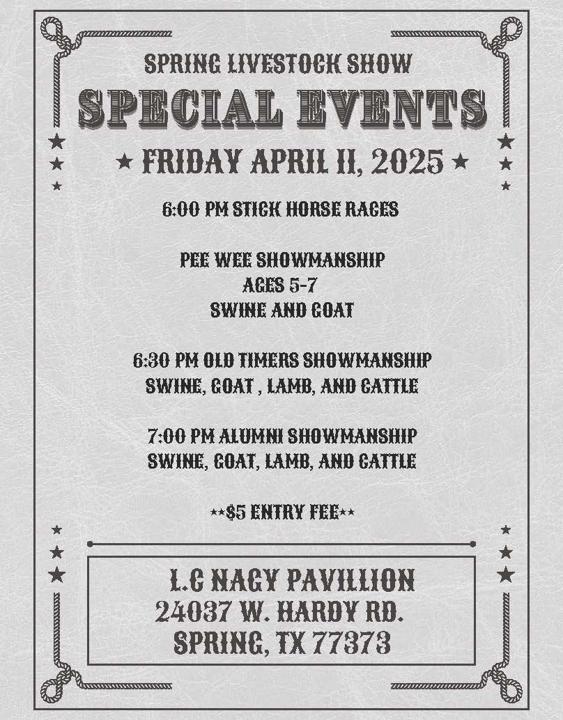 Did you miss your chance in high school to be a member of FFA?  Or do you miss showing livestock?  Join us for Teach the Teacher.  There are Pee Wee, Old Timers and Alumni shows as well. Everyone is welcome! 
Friday, April 11, 2025 
Proceeds support scholarships!