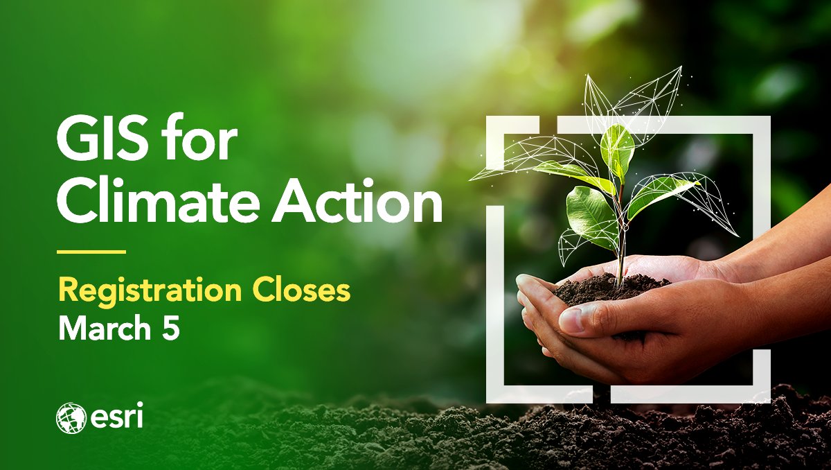 Get ready for Wednesday🤩—GIS for Climate Action opens!!! Discover how GIS🌎 is being used today to understand and prepare for a resilient future (plus receive ✨free access to ArcGIS✨ while doing so). Don't miss out: ow.ly/TX2b50V0cFX