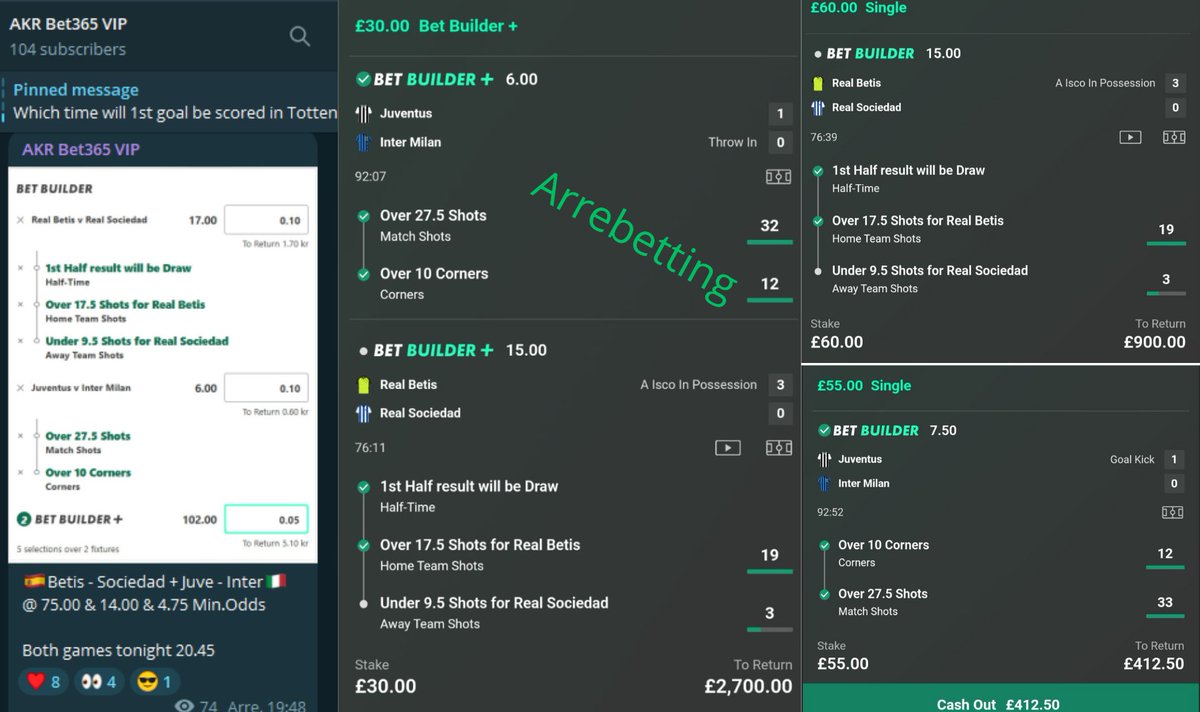 Crazy day in our Premium group!💫

Bets in Bet365 today, all posted (TODAY)

@ 1.66✅ + 2.6 (0.2u)✖️
@ 1.70✅
@ 1.72✅
@ 1.95 +@ 5.50 (0.25u)✖️
@ 1.90✖️
@ 1.72 ✅+ @ 7.50 ✅🔥
@ 17.00✅🔥
@ 102.00✅🔥🔥🔥