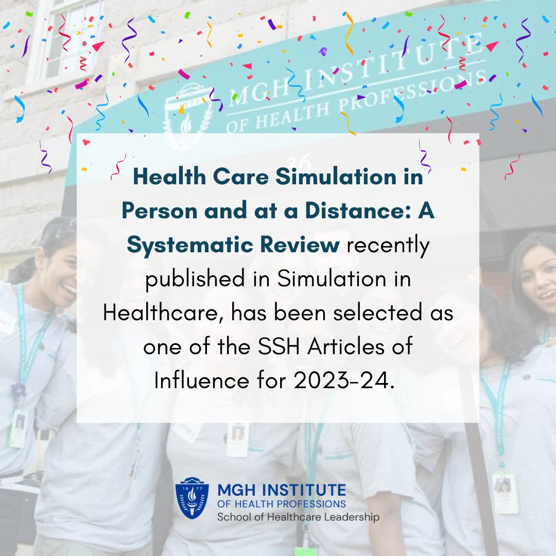 🎉 Huge Congrats! 🎉

Brown, Bailey, Olmo-Ferrer, Wawersik, Charnetski, Gross &amp; Palaganas’ study on healthcare simulation was named an SSH Article of Influence 2023-24! 🏆👏

#MGHIHP #SimulationEducation #HealthcareEducation #SSH #Research