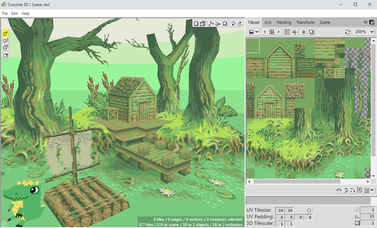Crocotile3D's tweet photo. Version 2.5.1 of Crocotile 3d is now available!
🐊https://t.co/FrZhnDwDMn

✔ Crocotile is a tile-based #lowpoly 3d modeling editor.
✔ Great for #pixelart , tilesets, low res , retro graphics
✔ Make environments, models, objects for your #indiegame #gamedev https://t.co/5NTOJ279iK
