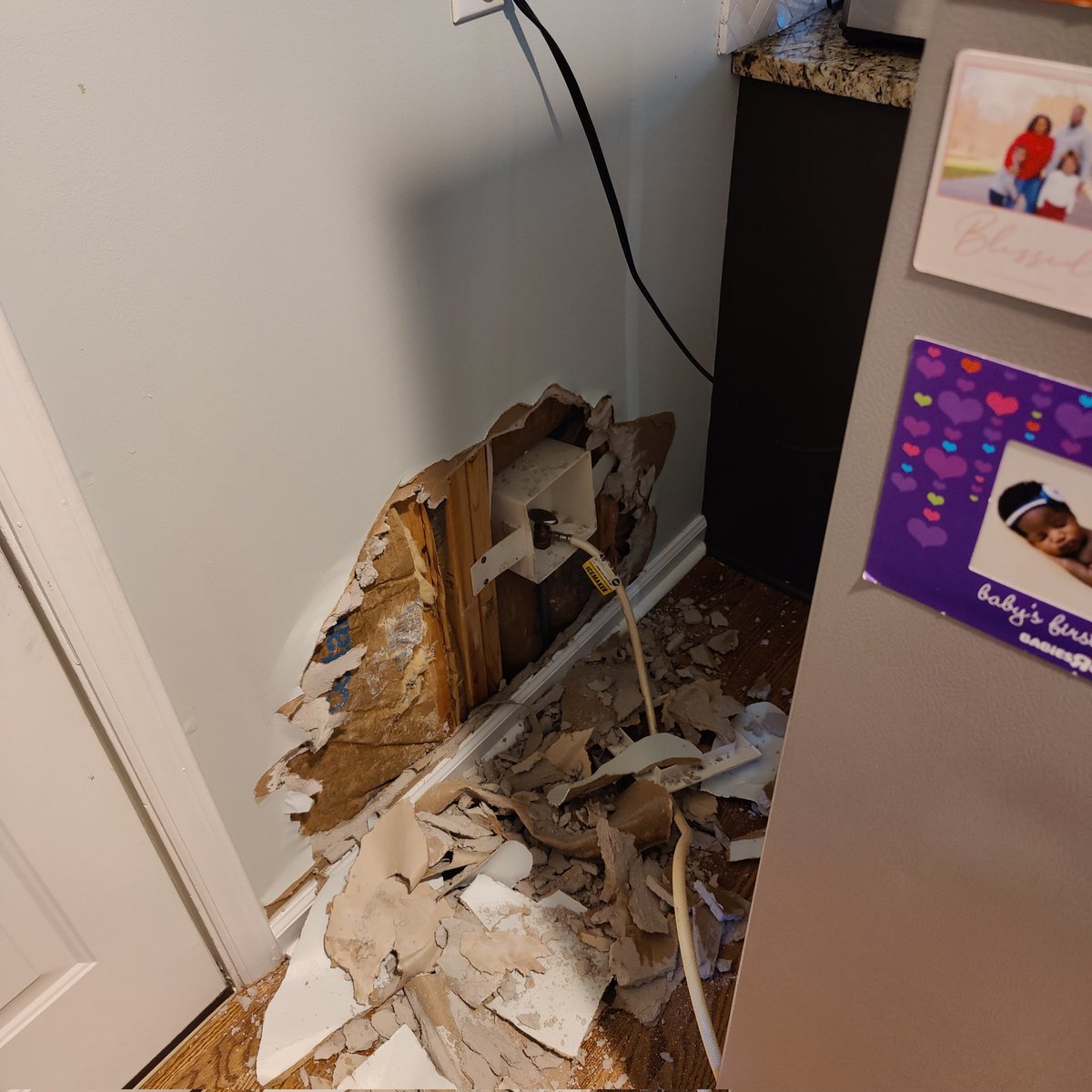 Noticed my floors were cupping under my fridge, pulled the fridge and sure enough the ice maker line was leaking. Water behind the sheetrock halfway up the wall somehow and floors are pretty much done.
