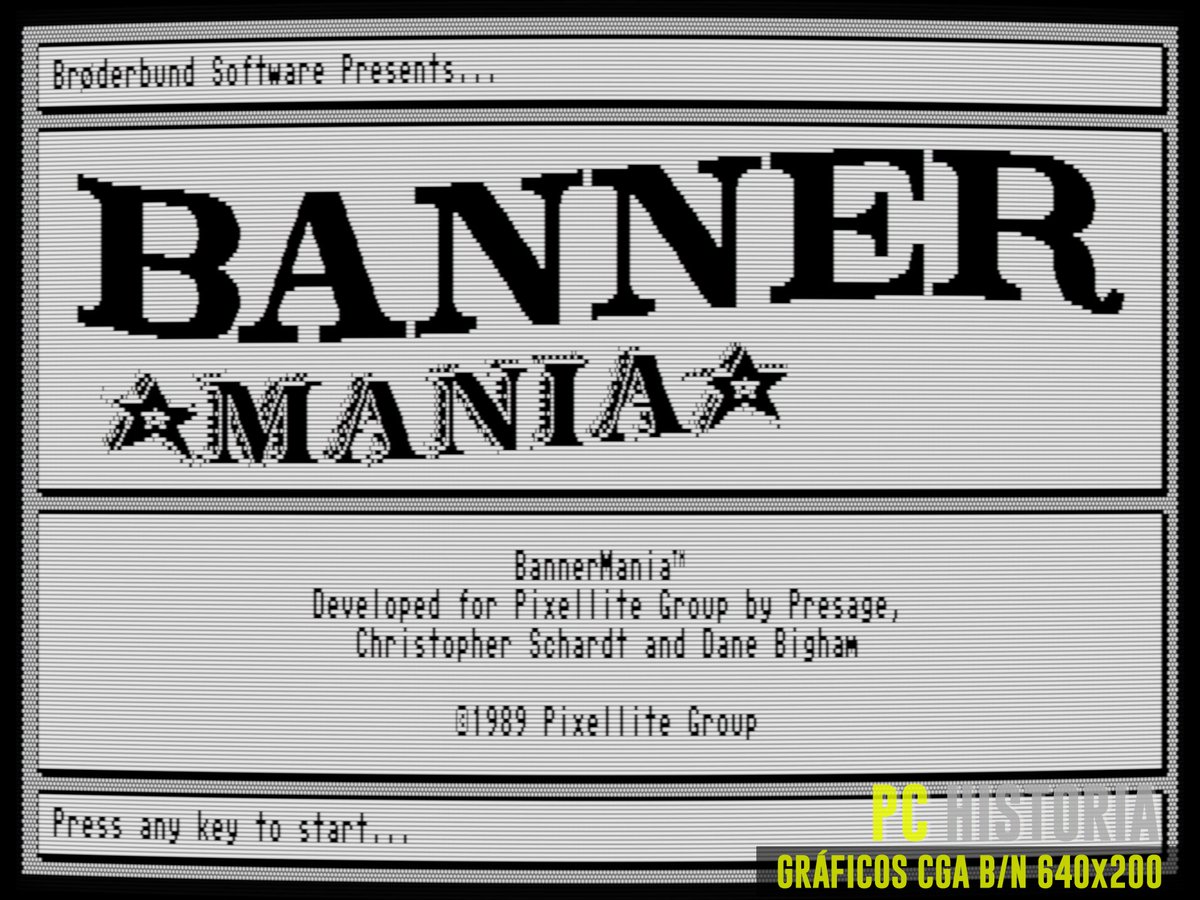 PC__Historia's tweet photo. ¿Recuerdas #BannerMania? (Presage Software Development, 1989). Lanzado para #PC por #BroderbundSoftware, permitía crear carteles y logos con 19 fuentes, 34 efectos y 27 formas, todo en #MSDOS. ¿Llegaste a imprimir tus carteles en papel continuo con orillas perforadas? 🥹