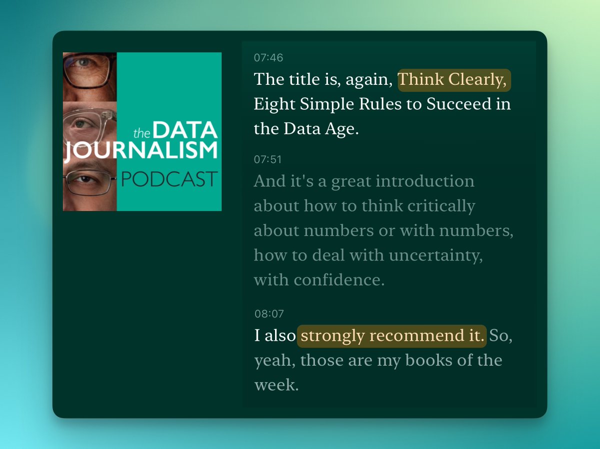 ‘Think Clearly’ featured on DJ Podcast! Thrilled!

Alberto Cairo praised it: “Great introduction to thinking critically about numbers and uncertainty […] Very readable and informative.”

Grateful also to <a href="/smfrogers/">Simon Rogers</a> &amp; <a href="/kleinmatic/">Scott Klein</a>.

Want to see what's in the book? 👇