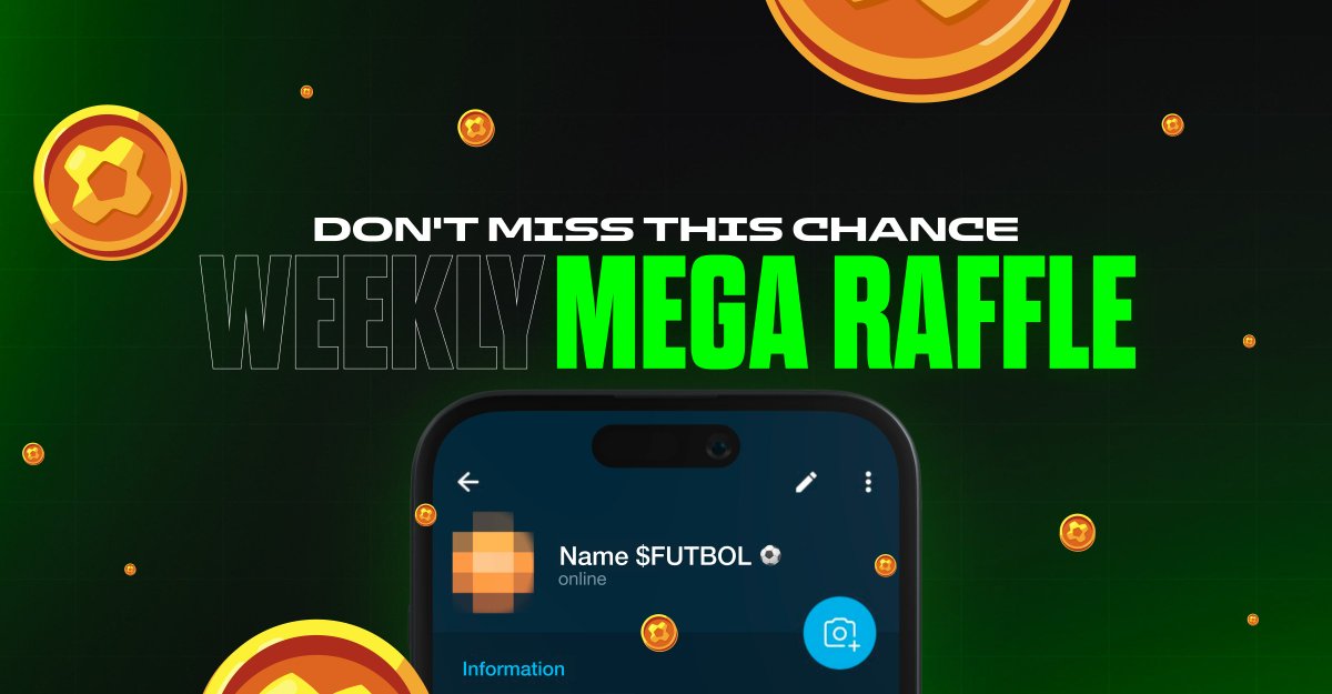0xfutbol's tweet image. We&apos;re launching the Weekly Mega Raffle! 🎉

Thousands of $FUTBOL tokens and Wondercoins are up for grabs!

It’s simple:

✅ Be an active Wonderkid player
✅ Add “$FUTBOL ⚽” to your Telegram nickname.

Once a week, at random moments, we’ll take a snapshot. Winners will be…