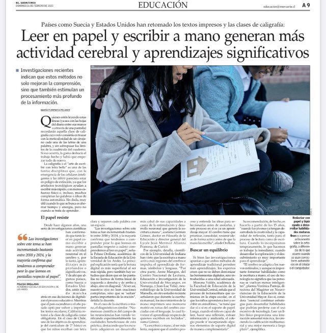 Leer en papel y escribir a mano generan más actividad cerebral y aprendizajes significativos ✍️