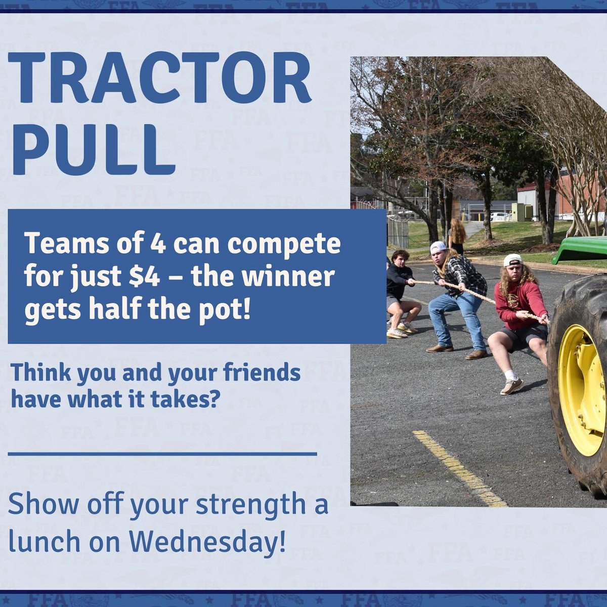 🚜💛FFA WEEK IS HERE!💙🐄  
It’s time for some fun! Here’s what’s coming up