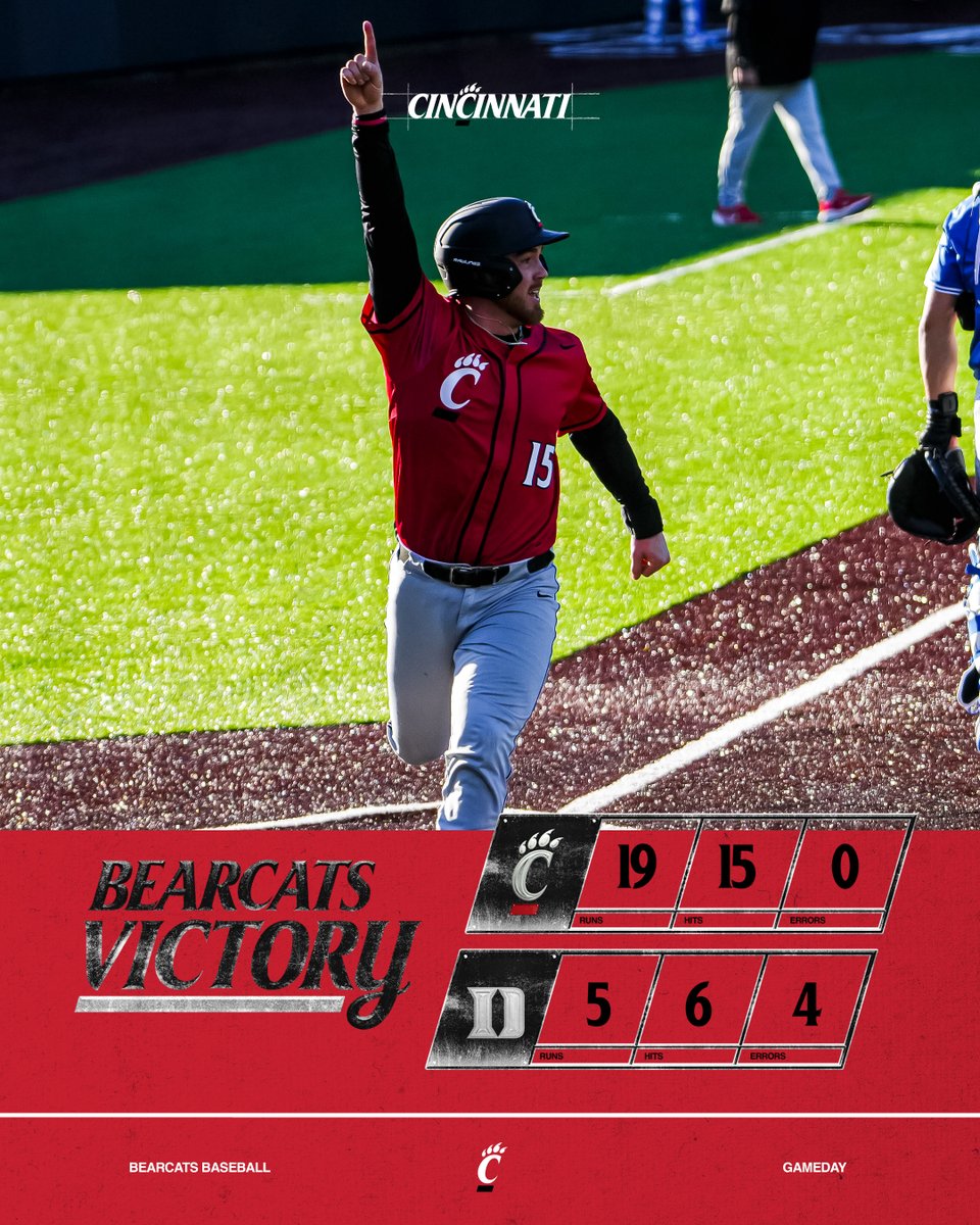 Series one? Nah, series 𝙬𝙤𝙣.

We take two out of three against No. 11 Duke to open the 2025 season!

#Bearcats | #TenGames