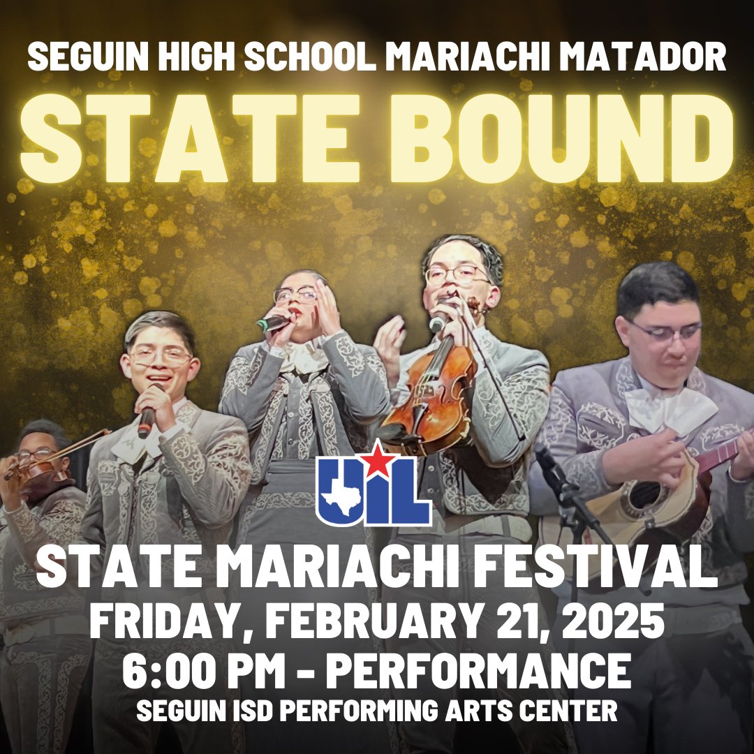 This week, <a href="/SeguinISD/">Seguin ISD</a> is hosting the UIL State Mariachi Festival, featuring 97 high school ensembles from Thursday to Saturday at our PAC! This is a fantastic event for both our district and the city of Seguin. Be sure to catch our Mariachi Matador performance this Friday!