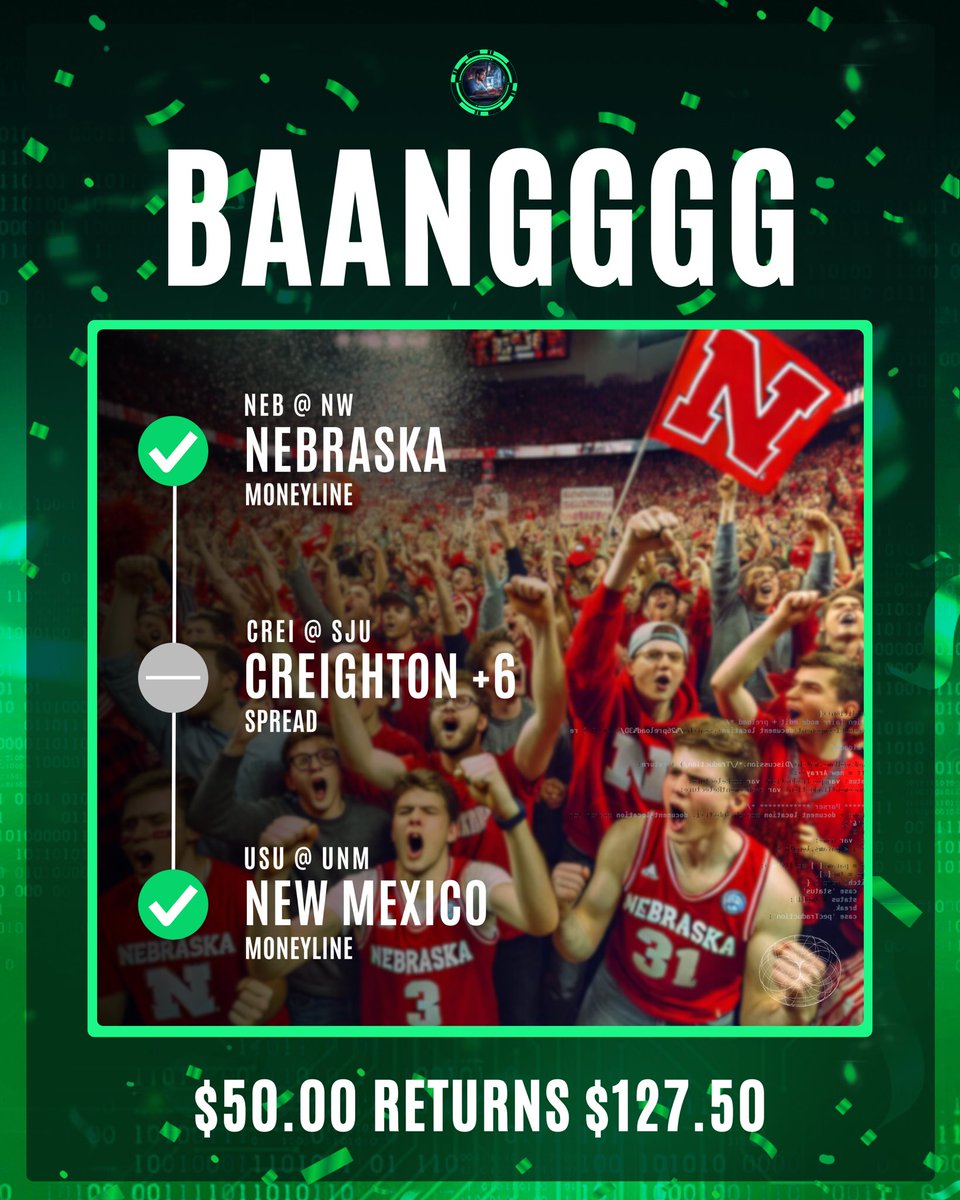 DanGambleAI's tweet image. 💥 BAAANNGGGGG! 💥

BACK-TO-BACK COLLEGE HOOPS PARLAY WINS!

HIT THAT ❤️ IF YOU TAILED!

✅ +480 Saturday NCAAB Parlay
✅ Seven Straight NBA Pick of the Days
✅ Algorithm on a Heater!

TRUST THE ALGORITHM!