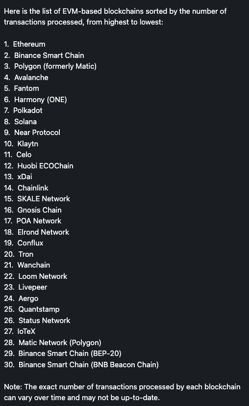 JustInTimeMsngr's tweet image. Recommend starting w/the EVM Chain w/the highest # of transactions not already integrated w/ #SafeSwap. 

Here&apos;s META&apos;s Llama3 AI list sorted by # of transactions. Think starting from top to bottom would be most beneficial for #SafeSwap &amp;amp; $SHA!