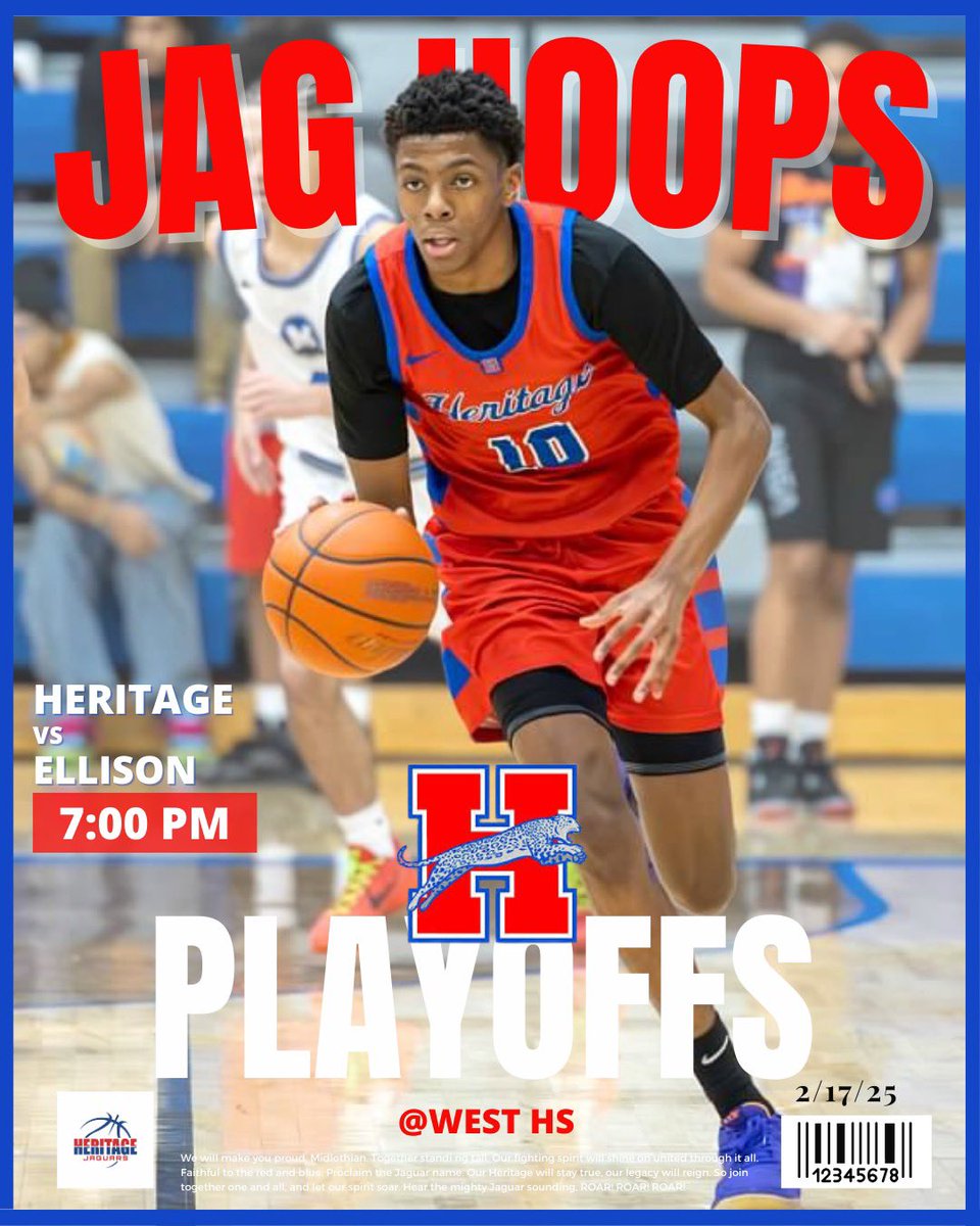Heritage boys bball (@heritageboysbb) on Twitter photo π¨JAG HOOPS PLAYOFF EDITIONπ¨
We will take on Killeen Ellison @ West HS Monday Night!
π: Killeen Ellison HS
π: 7 PM
π: West HS
ποΈ: msbtickets.com/westhighschoolβ¦
<a href="/MidloHeritage/">Heritage HS</a> <a href="/MISD_Athletics/">Midlothian ISD Athletics</a> <a href="/hoopinsider/">Hoopinsider</a> π¨JAG HOOPS PLAYOFF EDITIONπ¨
We will take on Killeen Ellison @ West HS Monday Night!
π: Killeen Ellison HS
π: 7 PM
π: West HS
ποΈ: msbtickets.com/westhighschoolβ¦
<a href="/MidloHeritage/">Heritage HS</a> <a href="/MISD_Athletics/">Midlothian ISD Athletics</a> <a href="/hoopinsider/">Hoopinsider</a>