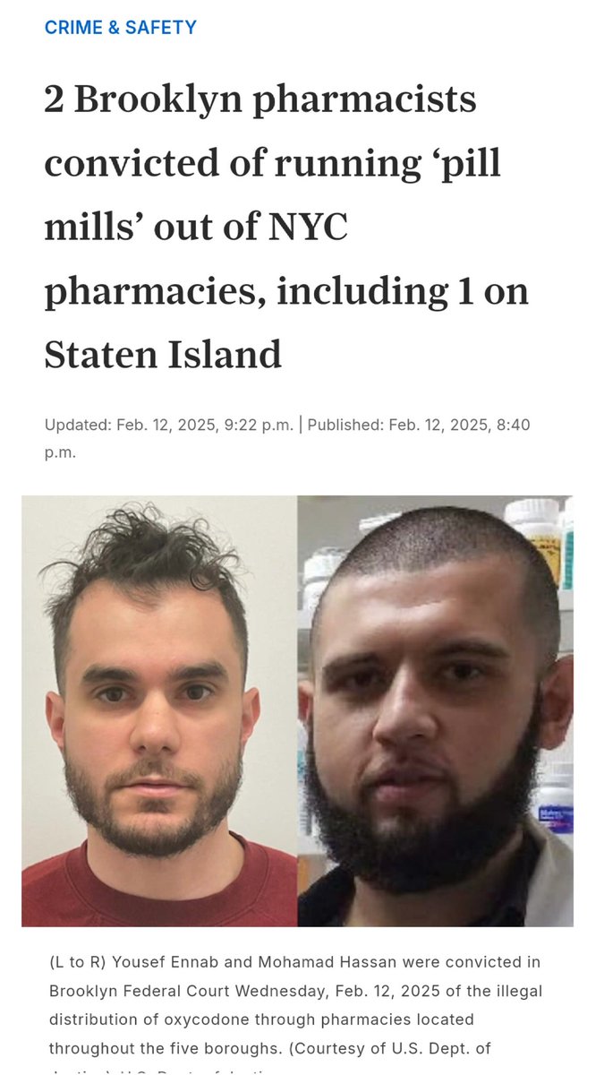 ضبطت السلطات الامريكية شبكة لتجارة #المخدرات من #الصيادلة المصريين المقيمين في #نيويورك مع سبعة من موظفيهم من نفس الجنسية ماعدا موظفة استقبال امريكية، بتهمة تزوير #وصفات طبية وصرف #ادوية مخدرة وبيعها في الشوارع. 

وقد أدين الصيدليان المصريان، يوسف عناب، 27 عامًا، ومحمد حسن، 34