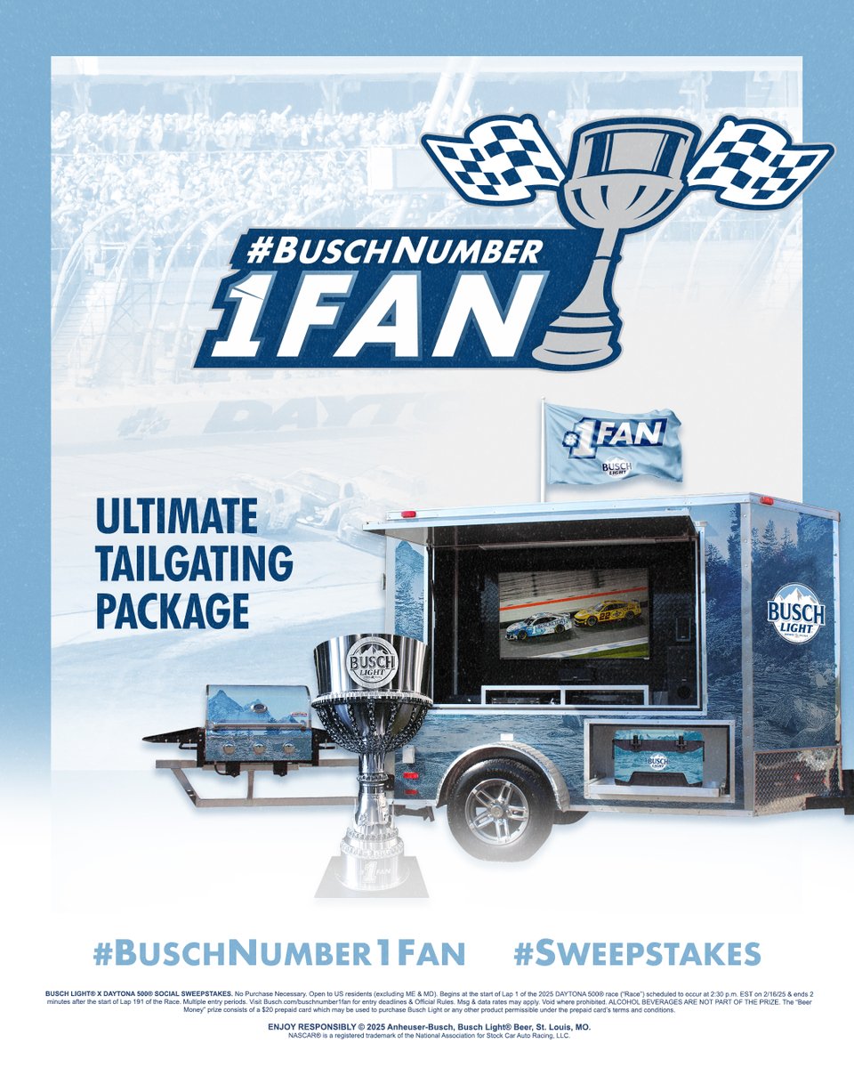 You may be entering for a chance to win beer money, but you ALSO have a shot at the ULTIMATE TAILGATING PACKAGE to make the WHOLE campground jealous.

#BuschNumber1Fan #Sweepstakes

Tune in to the #DAYTONA500 on <a href="/NASCARONFOX/">FOX: NASCAR</a>