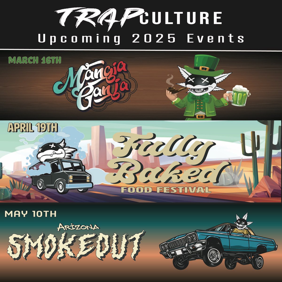 WE OUTSIDEEEE THIS SPRING!😤✨
We have THREE 💨 events that we cannot WAIT for you guys to enjoy!
•
ALL event tickets are AVAILABLE NOW on our website(Link in all bios)
Make sure to follow our other event pages !🤘🏾 
Come party with the Trap Culture Team!😎👏🏽