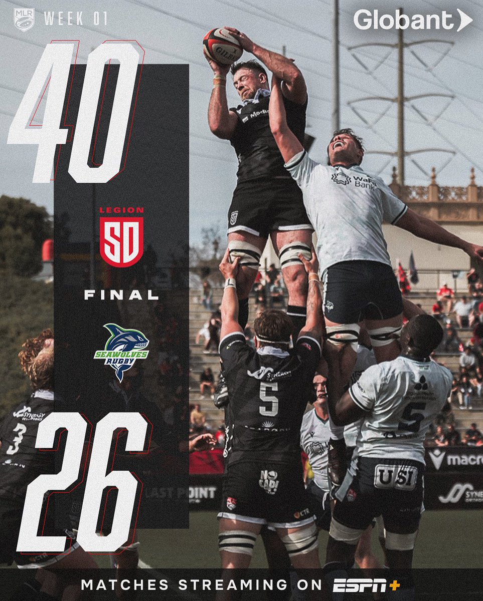 Major League Rugby (@usmlr) on Twitter photo Back to Torero ⚔️ Back to Victory
<a href="/SDLegion/">San Diego Legion Rugby</a> levels the series at 9-9, but both sides walk away with crucial BPs
#SDvSEA | #MLR2025 Back to Torero ⚔️ Back to Victory
<a href="/SDLegion/">San Diego Legion Rugby</a> levels the series at 9-9, but both sides walk away with crucial BPs
#SDvSEA | #MLR2025