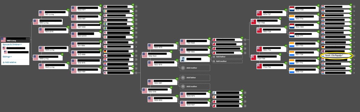 We discovered this person is a direct descendant of Sarah Joris Rapelje (de Rapalje). She was born in 1625 and often credited as being the first white woman born in New Netherland. 

en.m.wikipedia.org/wiki/Sarah_Rap…

Sarah is her 10th great grandmother