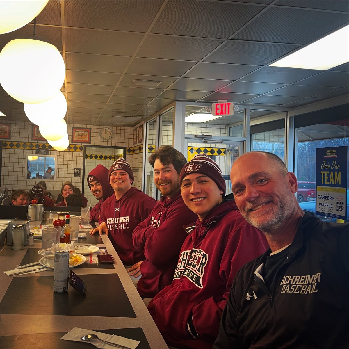 Shout out to the folks at the Clarksville Waffle House… great place to hang during a long weather delay.  #FIGHTforSCHREINER