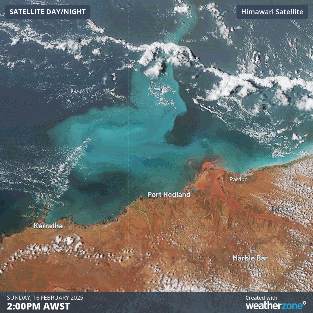 A huge algal bloom has appeared off WA's Pilbara coast. It was caused by Severe Tropical Cyclone Zelia brining cool and nutrient-rich water to the surface last week.

Full story here: weatherzone.com.au/news/huge-alga…