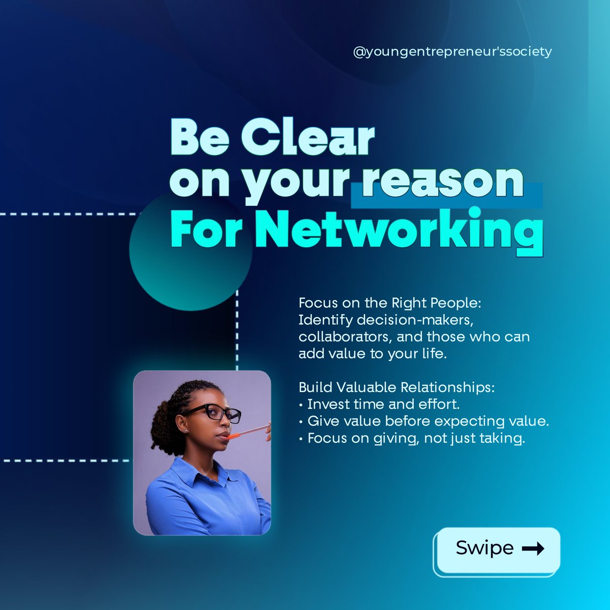 vinetics_'s tweet image. Networking with purpose 🔥

Don't just network casually.... Be decisive on the reason for expanding your social presence in specific spheres ✨

#Networking #graphicdesign #visualdesign #carousel #enterpreneur