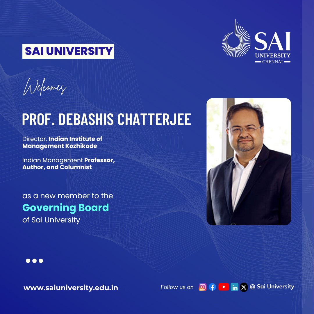 🌟 We are thrilled to welcome Prof. Debashis Chatterjee to the Governing Board of Sai University! 

saiuniversity.edu.in/team/prof-deba…

#boardmember #Leadership #SaiUniversity #universityleadership