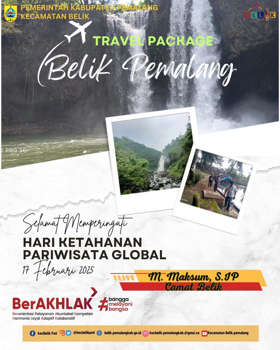 Camat Belik Muchammad Maksum, S.IP dan jajarannya mengucapkan selamat Hari Ketahanan Pariwisata Global
17 Februari 2025
<a href="/PemkabPemalang/">PemkabPemalang</a>
<a href="/KominfoPemalang/">DiskominfoPemalang</a>
<a href="/kabarpemalangID/">Kabar Pemalang</a>
