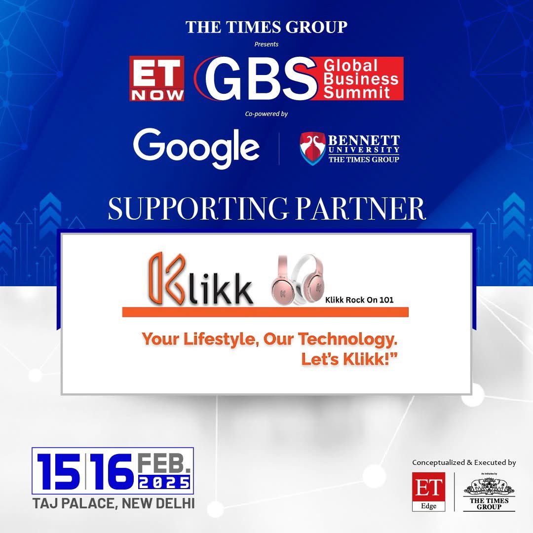 Thrilled to share that Klikk, the emerging leader in India’s audio tech industry, was proudly presented by The Times Group at the GBS Global Business Summit.

#Klikk #TechKlikkWorld  #GBS2025 #GlobalBusinessSummit #TheTimesGroup #InnovationInAudio #GoWithKlikk #Headphones