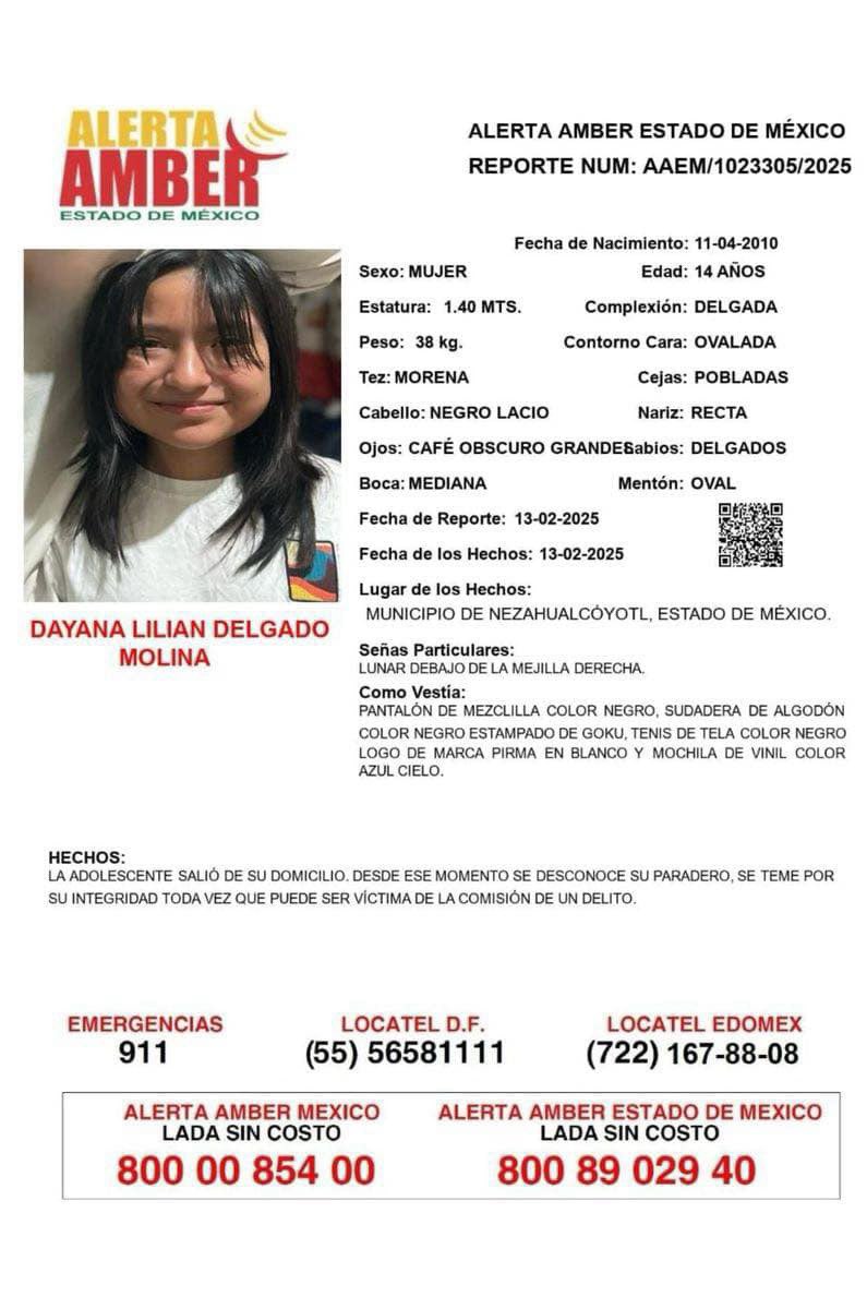 Buscamos a Ángel Javier Martínez Islas y a Dayana Lilian Delgado Molina. Ambos de 14 años. Fueron vistos por última vez en el municipio de #Nezahualcóyotl #Edomex. Para cualquier información favor de comunicarse a los números de la ficha. <a href="/elgmx/">El Gráfico</a> <a href="/GobNeza/">Gobierno Municipal de Nezahualcóyotl</a> <a href="/Adolfo_Cerqueda/">Adolfo Cerqueda Rebollo</a>
