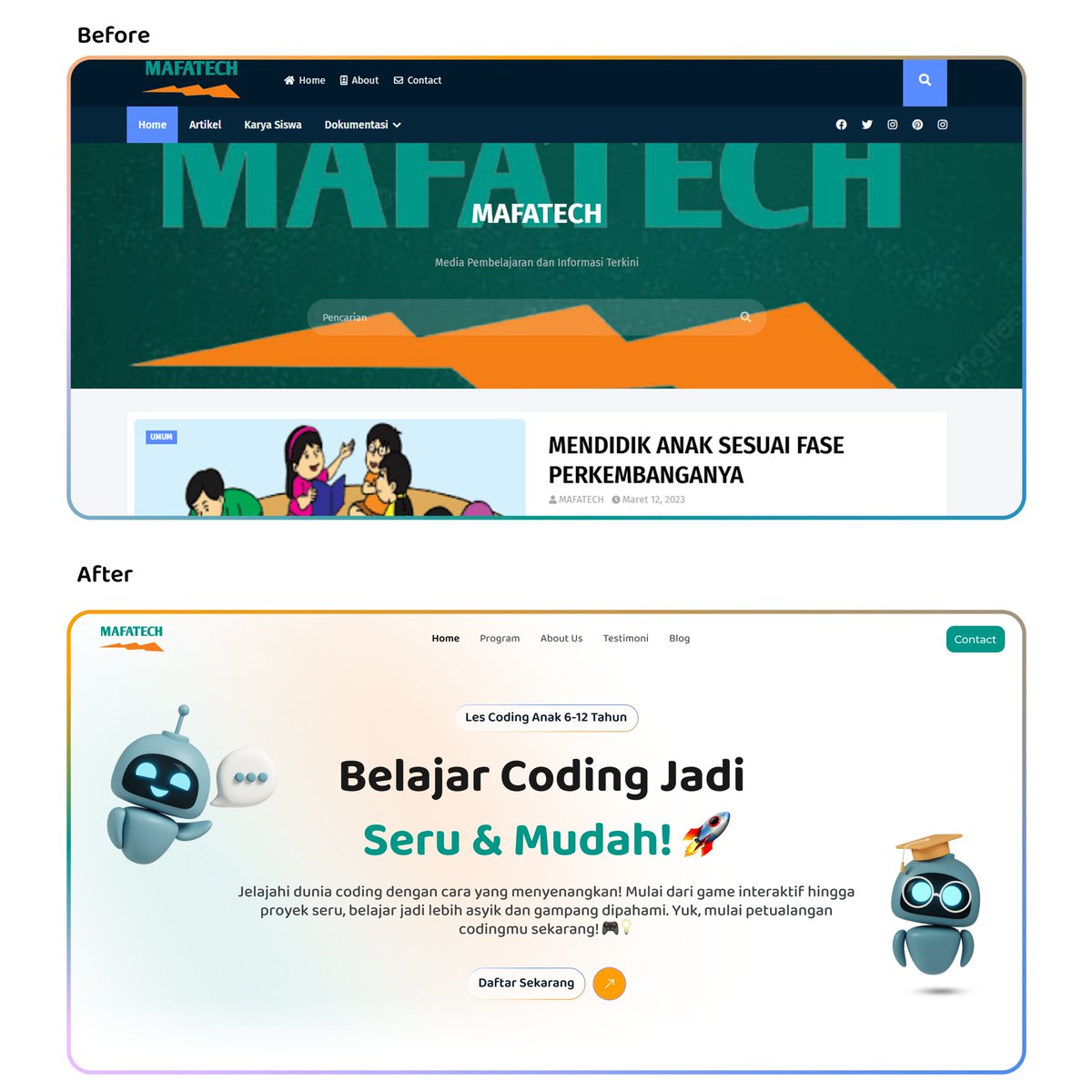 🚀 First project of 2025 

Started the year by revamping Mafatech’s website! 🎨✨Designed in <a href="/figma/">Figma</a> and soon I'll developed in <a href="/framer/">Framer</a> !   

So, what do you think? Did I cook? 🍳🔥 

Or do you have suggestions for improvement? I’m all ears!