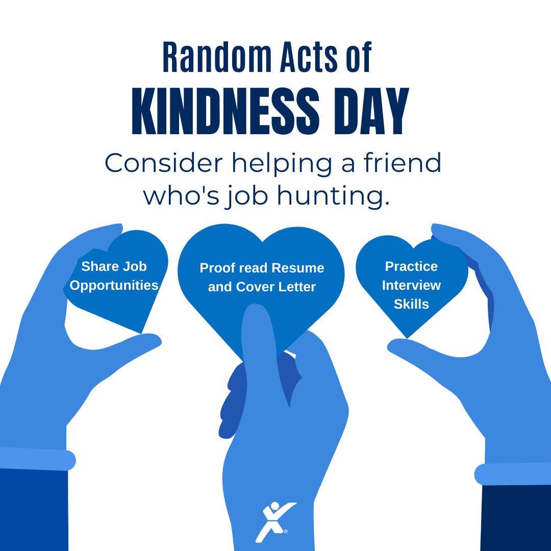 Spread kindness and make a difference! On this #RandomActsOfKindnessDay, consider helping a friend who's job hunting. Review their resume, share job opportunities, or practice interview skills together. Your support can mean the world to them! #FindWork  #JobSearchHelp