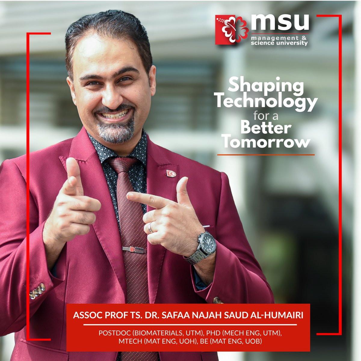 researchMSU's tweet photo. #Researcher@MSU 🕵️‍♂️🕵️
🌟 Meet Associate Professor Dr. Safaa Najah Saud Al-Humairi – a visionary in Mechatronics, Biomechanics, IoT, and Robotics! 🤖⚙️

For more insights: safaa_najah@msu.edu.my
#Techforgood #researchreachyou
@MSUmalaysia  @msumalaysiaFISE 
@MSUGlobalAffair https://t.co/SUH9rJ3nAT