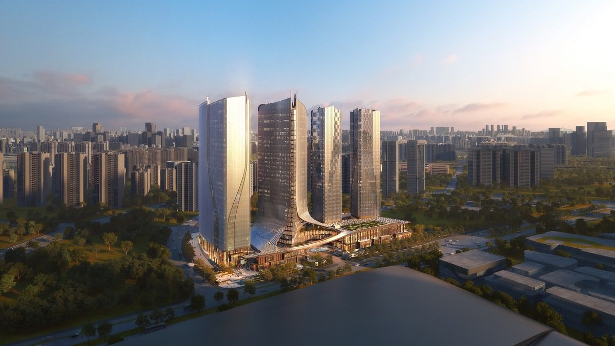 Infrasparkworld's tweet image. The glass canopies of the hotel tower facades reinforce the architectural concept of creating a gesture of openness. 

Source : UNSTUDIO 
#china #canopy #Hiwell #amber #centre #architecture #construction #sustainable #LikeFollowShare #BuildingTheFuture