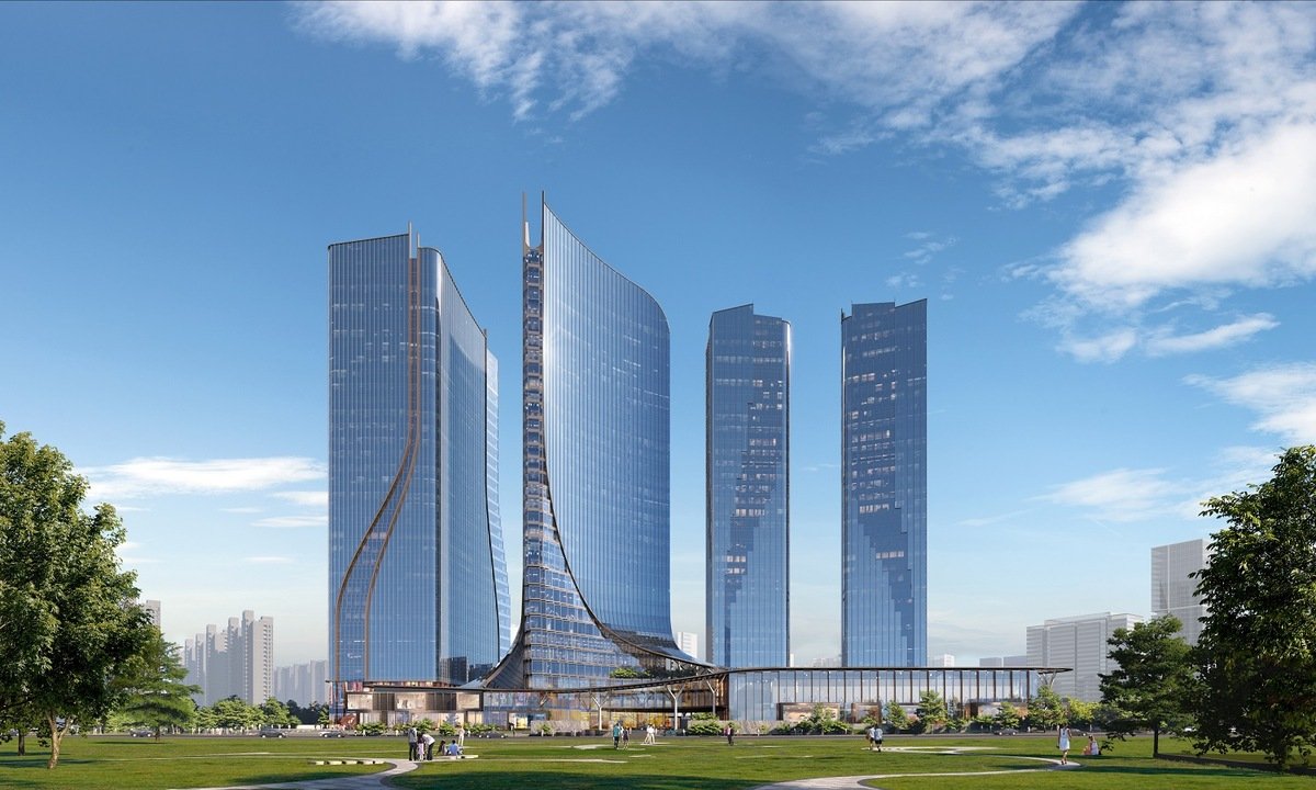 Infrasparkworld's tweet image. The glass canopies of the hotel tower facades reinforce the architectural concept of creating a gesture of openness. 

Source : UNSTUDIO 
#china #canopy #Hiwell #amber #centre #architecture #construction #sustainable #LikeFollowShare #BuildingTheFuture