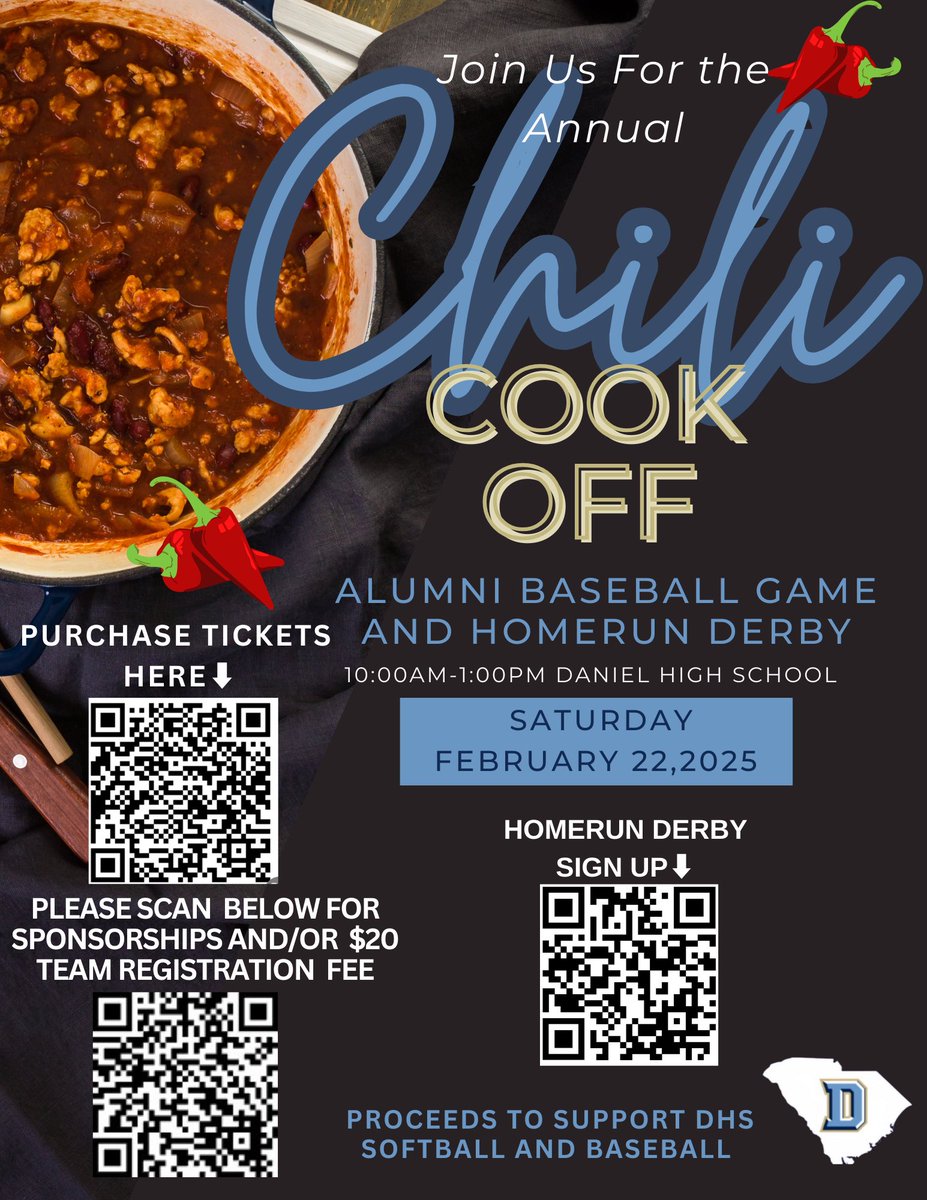 dwdbaseball's tweet photo. Come support the baseball and softball programs on Saturday with a day filled with food, fun, fellowship! Please scan the QR code or track down a baseball or softball player to buy a ticket! @dwd_softball 

#OneDaniel https://t.co/YnmNH0QZI2