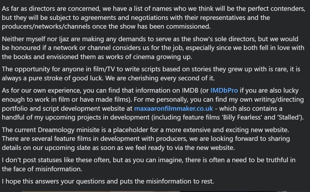 Following some misinformation shared about us online earlier this week, here is a statement from Max Aaron about where we're at now with development on #TheDemonataTVseries, in addition to who will be directing.