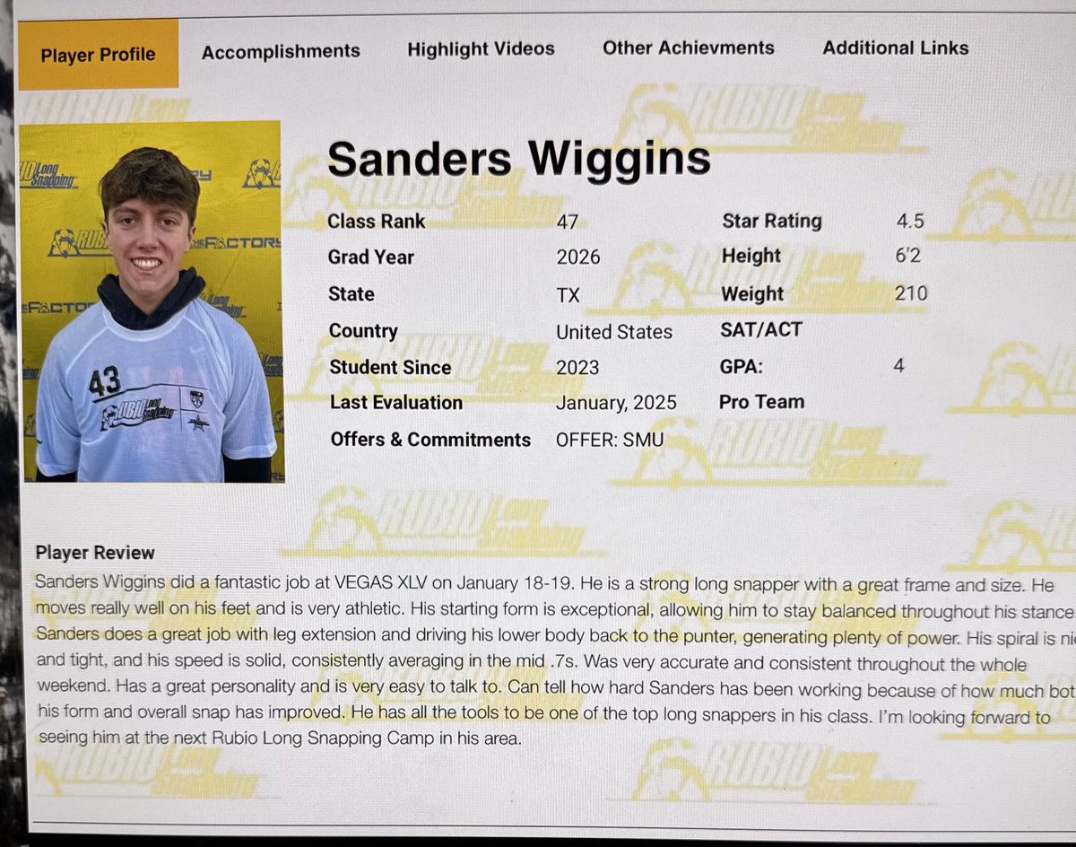 A great write up on ⁦<a href="/Sanders_Wig/">Sanders Wiggins</a>⁩ coming out of Rubio  Vegas.  He keeps improving every camp as one of the top snappers in the the country.