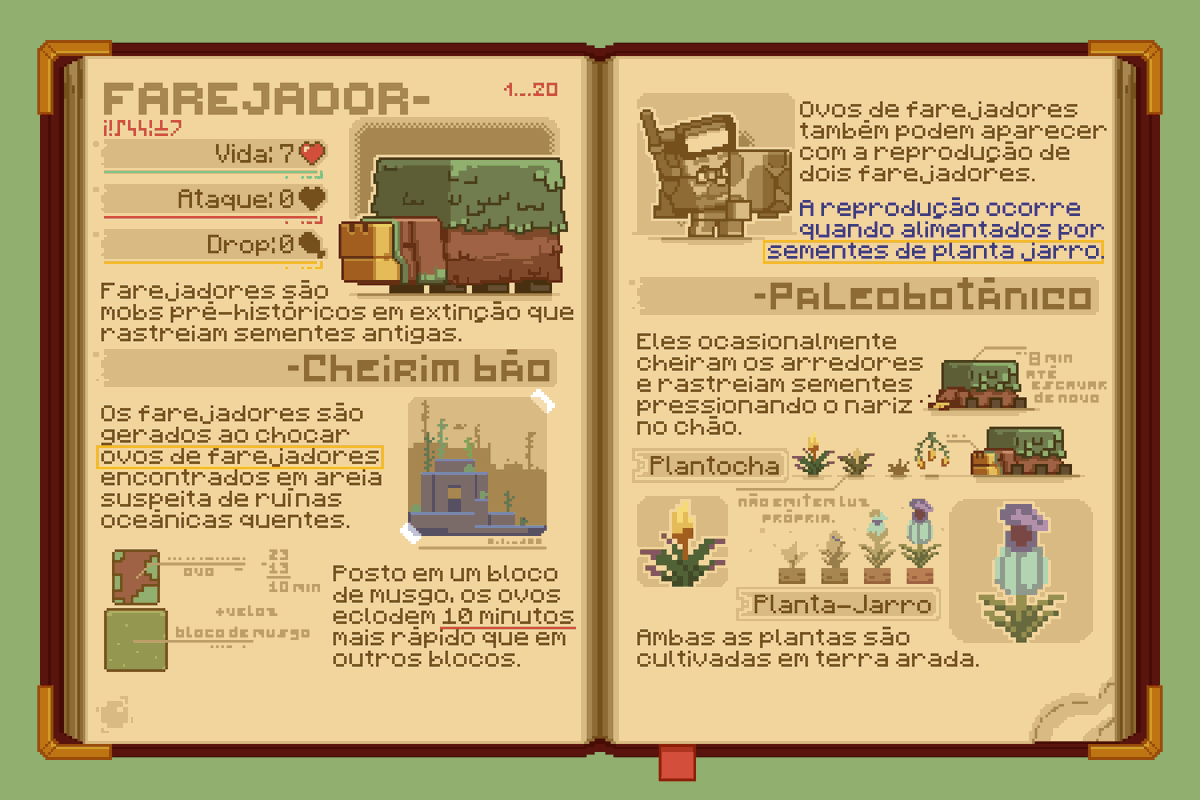 Sentiu este cheiro?👃 
Conheça um pouco mais do Fareijador, o primeiro mob pré-histórico do Minecraft, nesta página do Mobestiário: Poc-Edition 📚 
#minecraft #pixelart