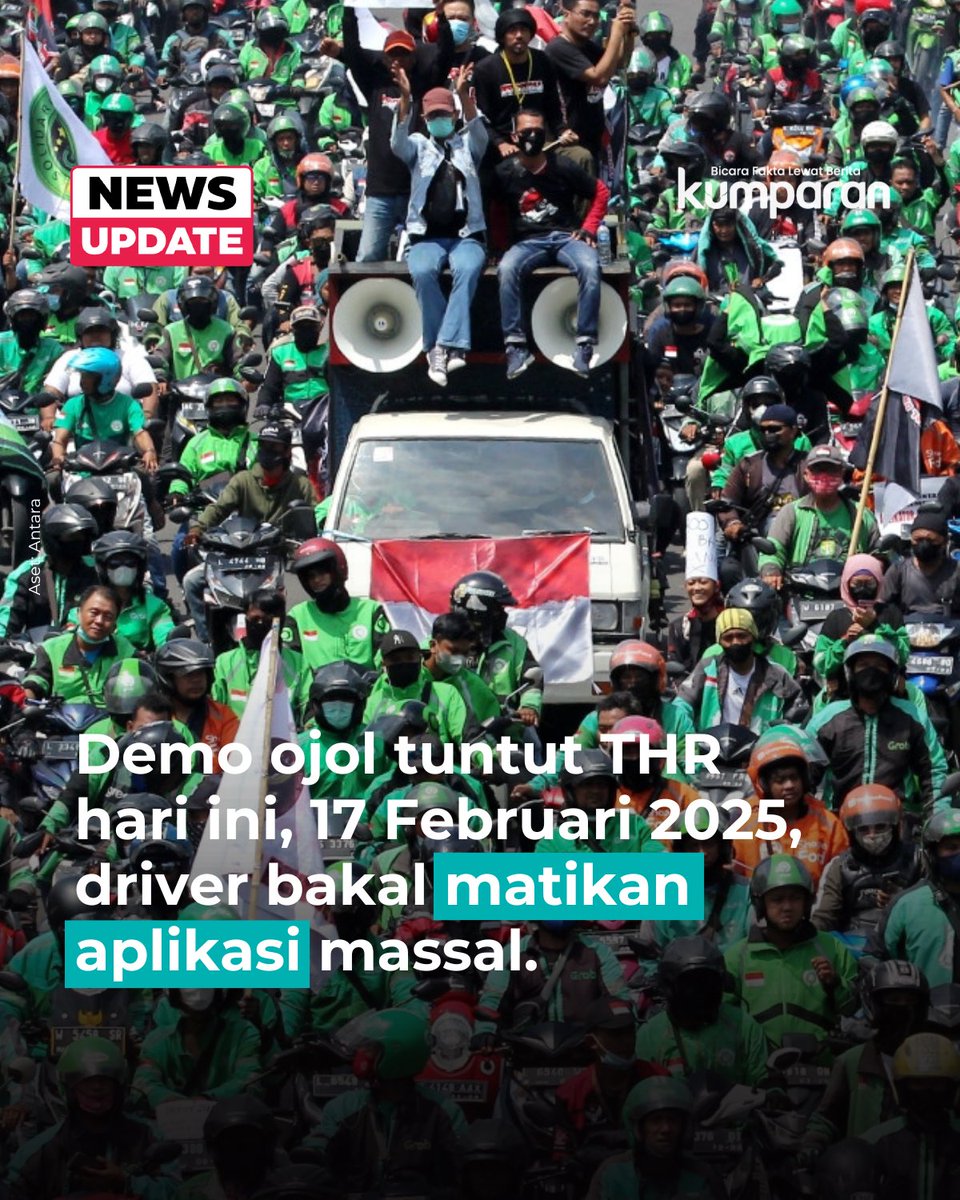 kumparan's tweet photo. Komunitas driver ojek online (ojol) yang tergabung dalam Serikat Pekerja Angkutan Indonesia (SPAI) akan menggelar aksi demo serentak di seluruh Indonesia pada Senin (17/2). Di Jakarta, aksi ini akan dipusatkan di Kementerian Ketenagakerjaan (Kemnaker). Tuntutan utama mereka adalah pemberian Tunjangan Hari Raya (THR) serta pengawalan regulasi terkait THR bagi ojol yang akan diterbitkan oleh Kemnaker.

Ketua SPAI, Lily Pujiati, menyatakan bahwa aksi ini juga akan diiringi dengan gerakan ojol off bid atau mematikan aplikasi secara massal di berbagai kota. Menurutnya, para pengemudi ojol telah berperan besar dalam membantu mobilitas masyarakat, tetapi kesejahteraan mereka masih jauh dari kata layak. “Padahal pengemudi ojol jelas telah memberi kontribusi yang signifikan bagi ekonomi. Bisnis platform sangat diuntungkan dengan super profit yang tinggi dengan mengorbankan kesejahteraan pengemudi ojol,” ujarnya.

Lily menambahkan, keuntungan yang diperoleh oleh platform didapatkan dengan cara tidak membayar upah minimum dan hak pekerja lainnya, seperti upah lembur, cuti haid, cuti melahirkan, dan jam kerja yang sesuai. Untuk itu, SPAI menuntut agar pemerintah, dalam hal ini Kemnaker, hadir untuk mengeluarkan kebijakan yang pro terhadap driver ojol. “Maka negara harus hadir, Kemnaker harus mengeluarkan kebijakan populis yang jelas berpihak pada pengemudi ojol dan pekerja platform lainnya,” tandasnya.

📸: Dok. Antara. 

Follow WhatsApp Channel kumparan untuk dapat Informasi terpercaya dikirim langsung ke WhatsApp kamu. Ketik https://t.co/LTFgN0m78w di browser kamu sekarang, agar bisa share informasi tanpa ragu.⁠
⁠
#newsupdate #update #news #oneliner #OjolDemo #THROjol #SPAI #AksiOjol #Kemnaker #OjolOffBid #KesejahteraanOjol  #infoterkini #beritaterkini #bicarafaktalewatberita #kumparan