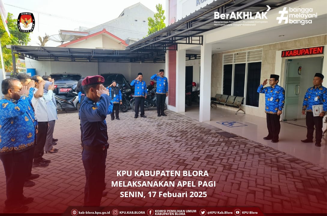 #TemanPemilih KPU Kabupaten Blora melaksanakan Apel Rutin Mingguan pada hari ini Senin (17/2/2025) pagi.

Apel  dipimpin oleh Sekretaris KPU Kabupaten Blora , Kasworo

Apel dilakukan di halaman  Kantor KPU Kabupaten Blora 

#kpumelayani