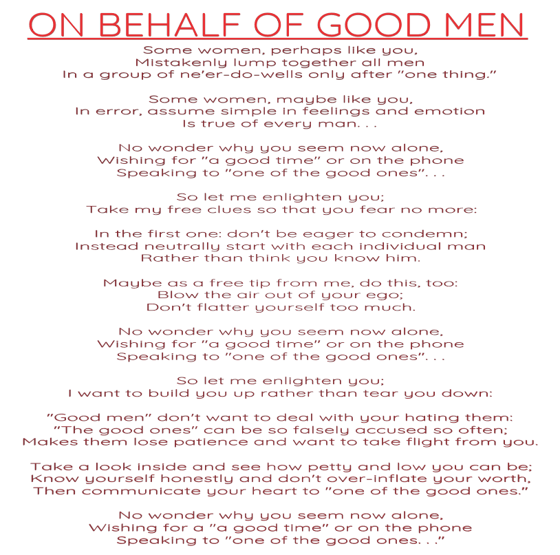 LevelDoom's tweet image. #On #Behalf #Of #Good #Men #Poem #Prose #Poetry #Advice #Truth #Love #Women #Original #Composition #Honesty #Romance #Communication #Enlighten #Enlightenment #Relations #Relationships #Inspired #Writing #Practical #Earnest #Warning #Adult #Experience #Build #Up #Tear #Down #Ones