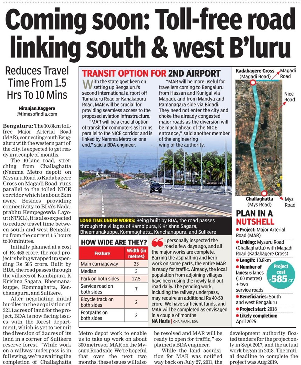 Maheshbr4U's tweet image. #Bengaluru 's first 10 Lane, 300 feet wide, 11 Km long Major Arterial Road Connecting  Mysore Road to Magadi Road (Via #BDA Kempegowda Layout) is getting ready with removal of encroachments &amp;amp; about 3 months work pending.
This is a Major boost for Bangalore West connectivity and
