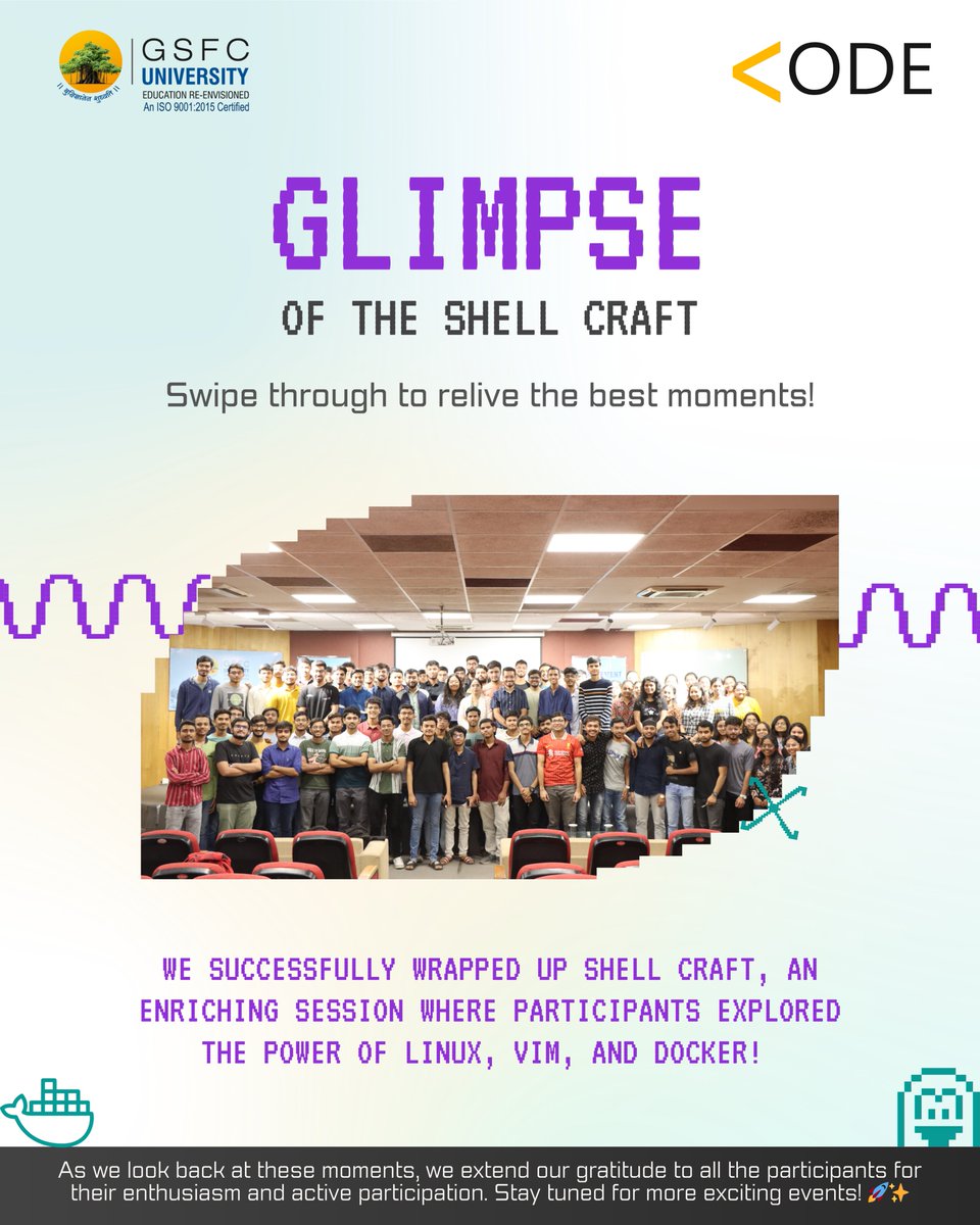 GSFCUniversity's tweet image. Ctrl + Alt + Elite 🤌 From command line chaos to container coolness, Shell Craft had it all! Swipe for the vibes
#ShellCraft #DevOps #CommandLine
#vim #docker #codeclub #GSFCUniversity
#BusinessManagement #GSFCU #vadodara #gujarat #BestUniversityinVadodara
#admissionopen2025_2026