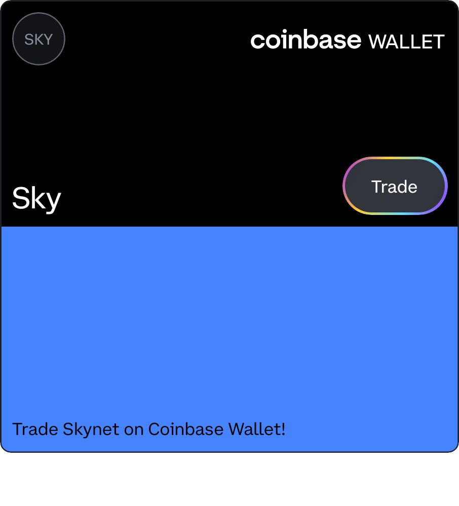 raprapghost22's tweet image. Repost and like for a chance to win bitcoin also read my page and get a second chance in the pool by tweeting and liking competition post

Check out Skynet on Coinbase Wallet! Use my link to join in on the fun and trade with live price charts. wallet.coinbase.com/links/2K69C6Vq…