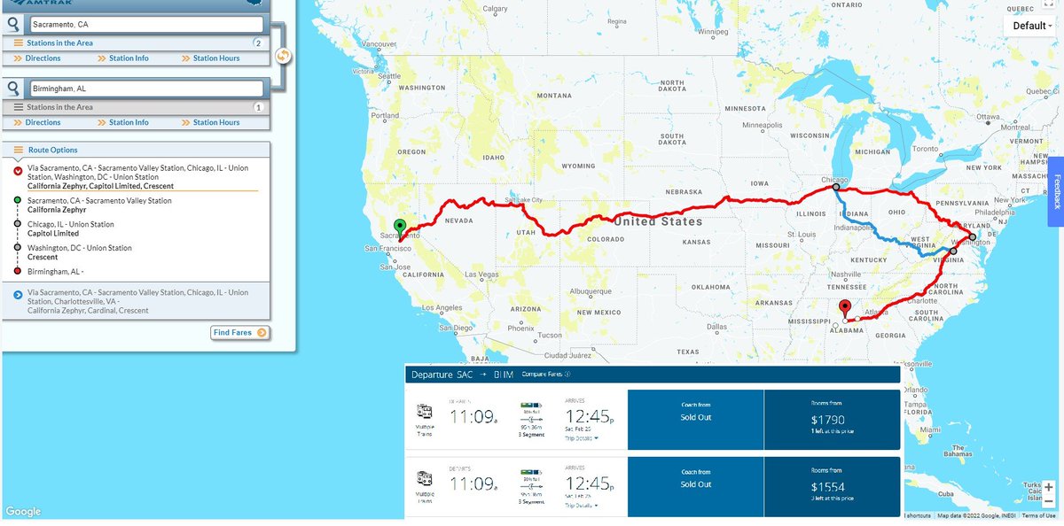 RJStockton's tweet photo. @skooookum Sacramento to Birmingham, however, costs nearly $1,800 and runs through Washington DC. https://t.co/bArGc56Ag7