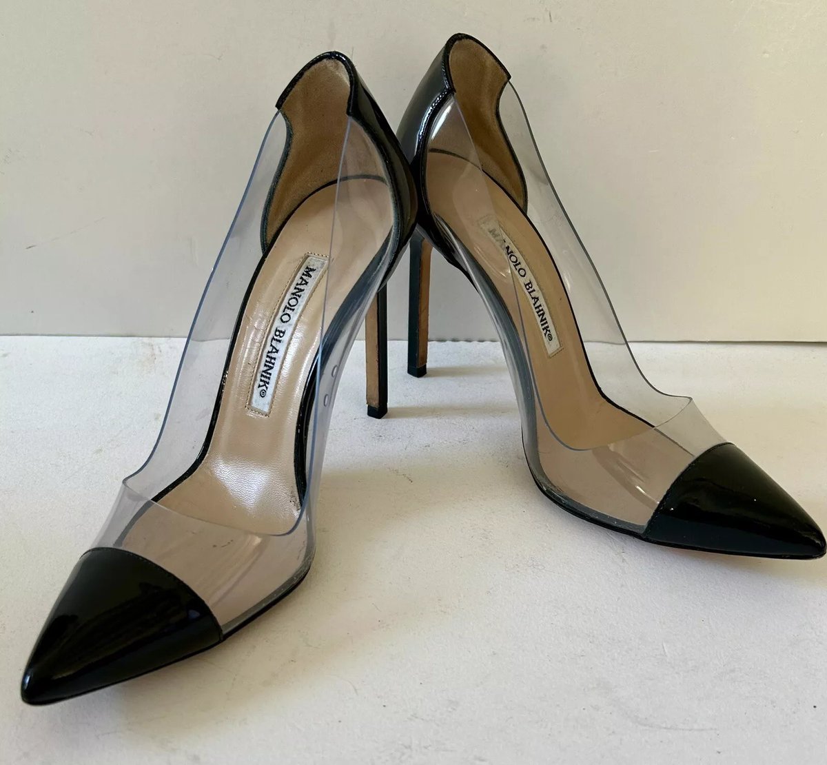 Manolo Blahnik Black Patent And Clear Stiletto